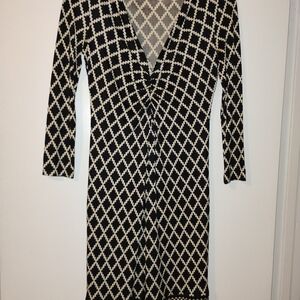 Tory Burch Black and White Sheath Dress with Plunge Neckline